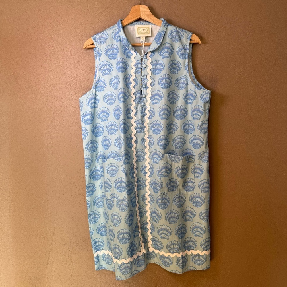 Sail to Sable Blue Shell Short Ric Rac Mini Dress Size XL Nautical Boho Travel - Picture 9 of 15